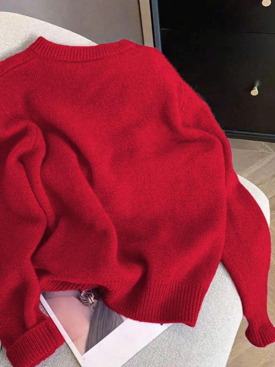 CZERWONY SWETER OKRĄGŁY DEKOLT