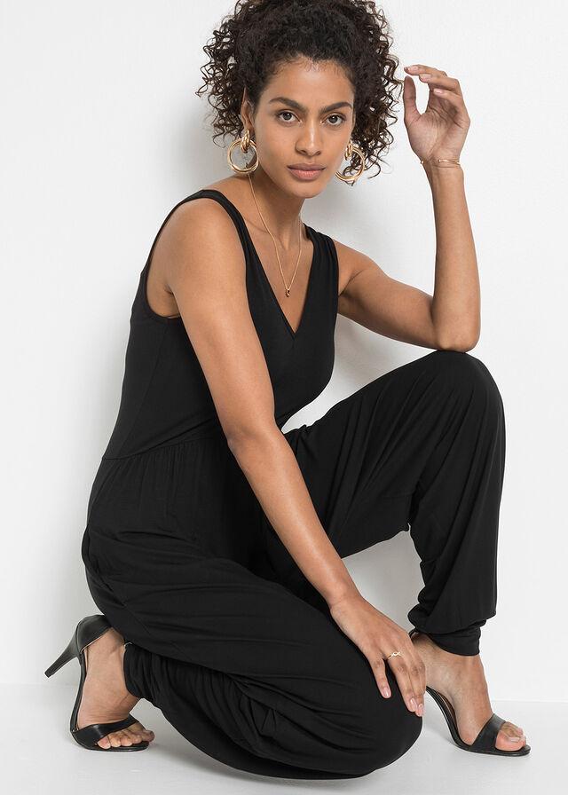 CZARNY KOMBINEZON BEZ RĘKAWÓW V-NECK