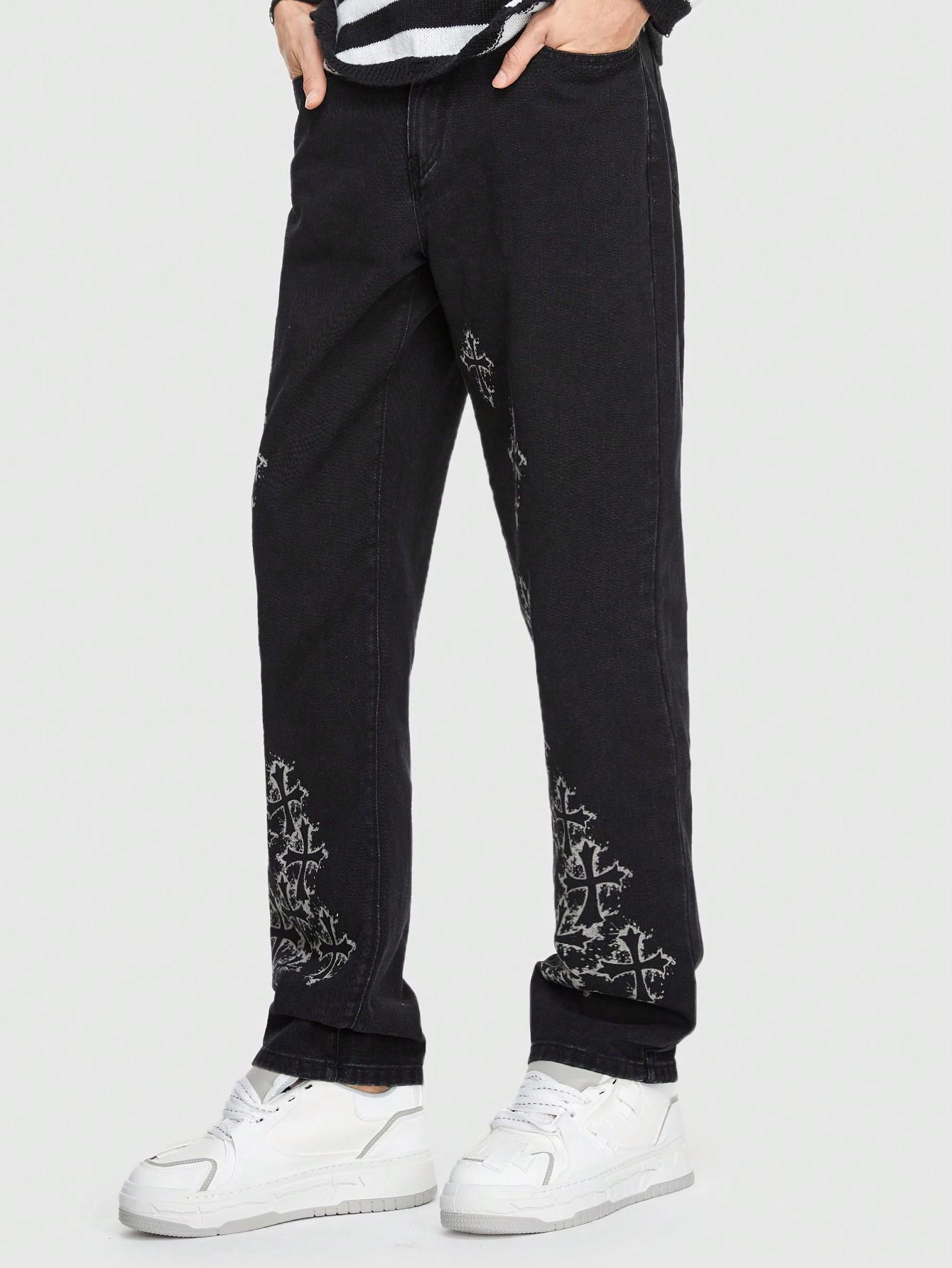 czarne spodnie jeans nadruk