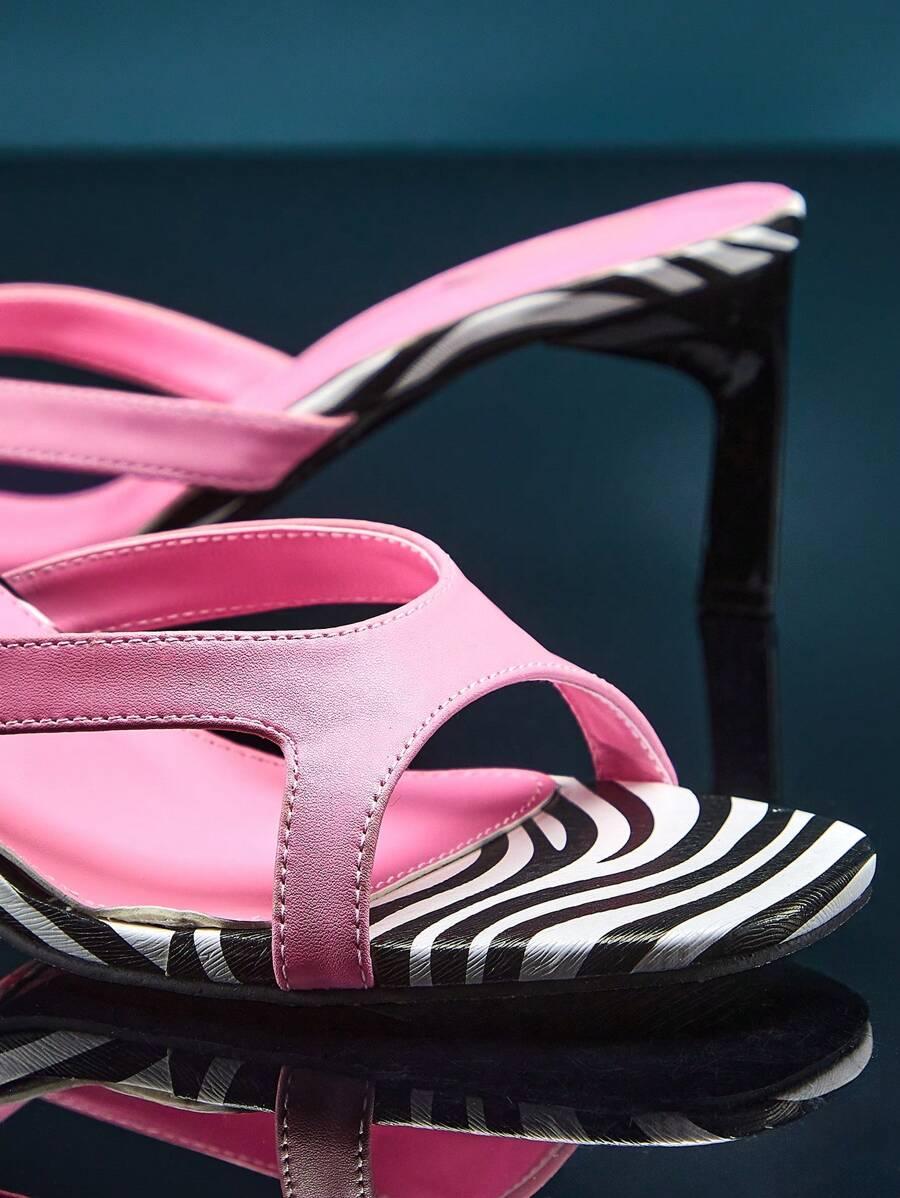 klapki na obcasie zebra print kontrast