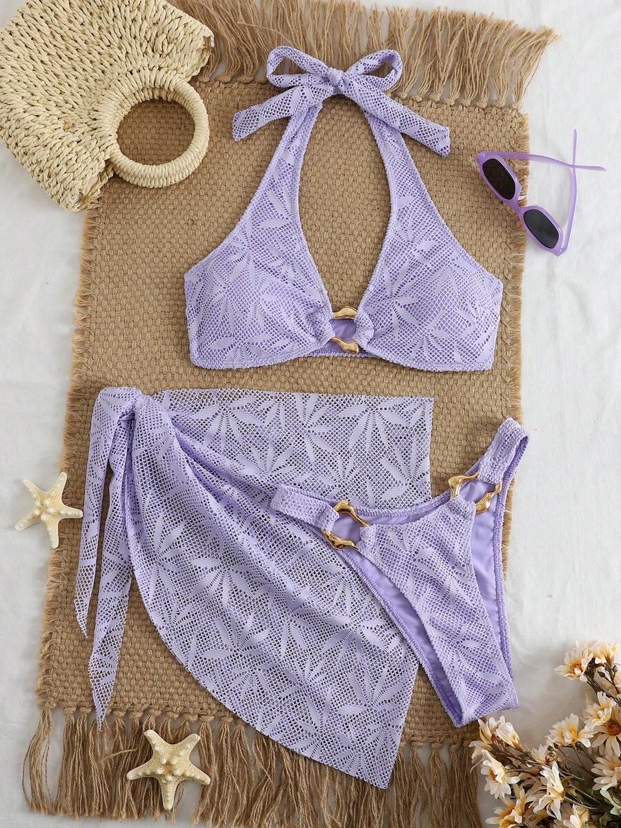 FIOLETOWY TRZYCZĘŚCIOWY KOMPLET BIKINI