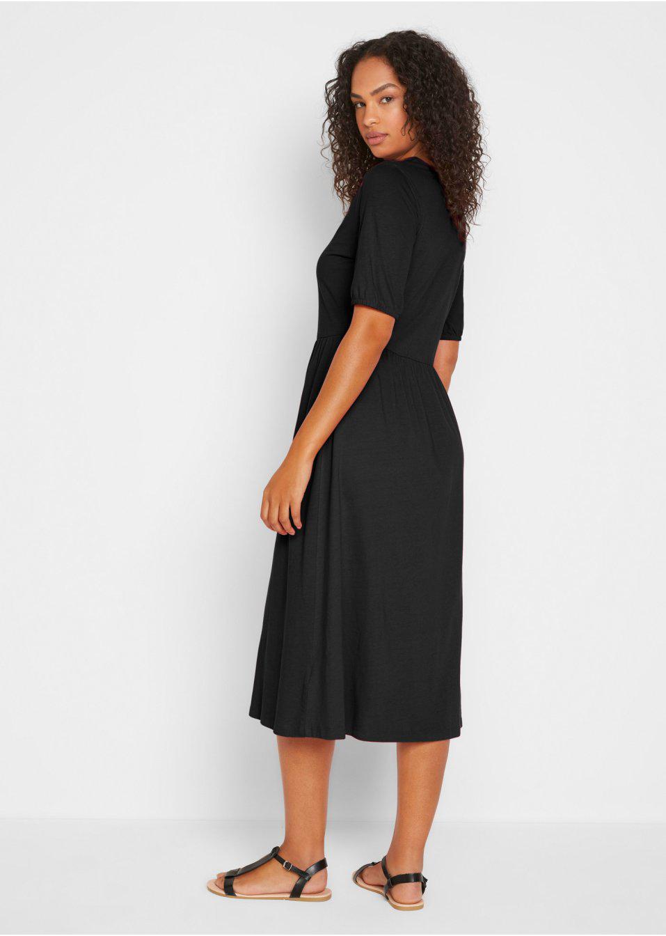 czarna midi sukienka v-neck 