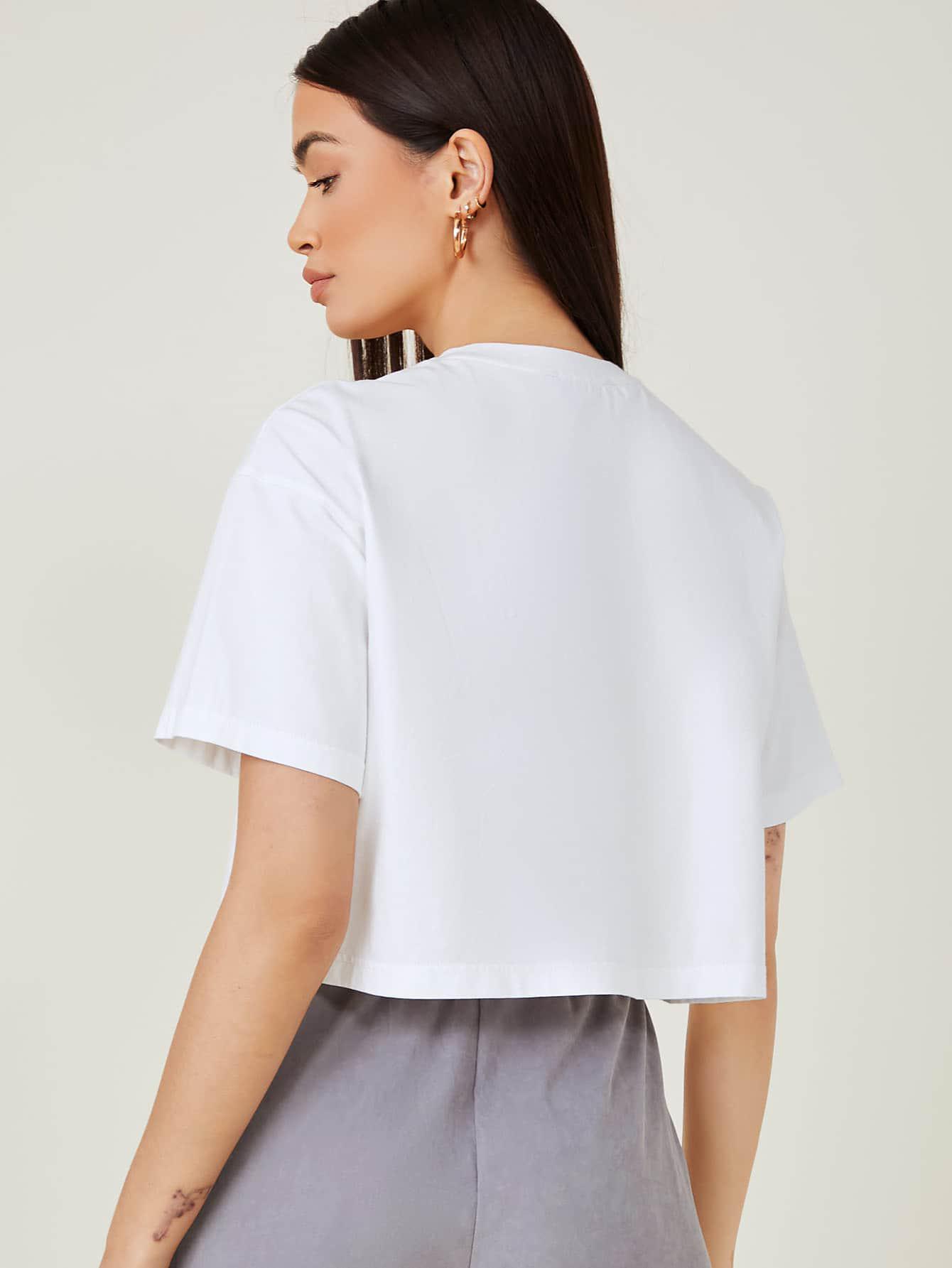 BIAŁY T-SHIRT OKRĄGŁY DEKOLT