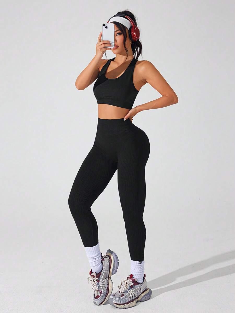 czarne legginsy sportowe 