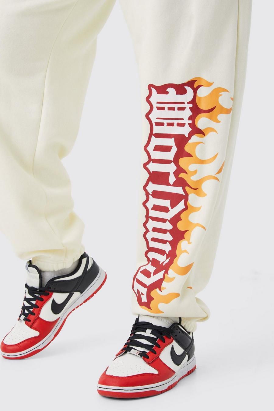 oversized spodnie dresowe ecru joggersy grafitti 