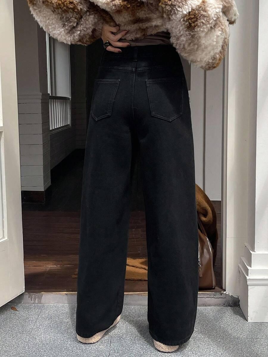 CZARNE OCIEPLANE SPODNIE JEANS