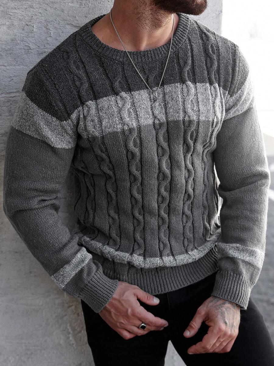 MĘSKI SWETER CASUALOWY Z OKRĄGŁYM DEKOLTEM