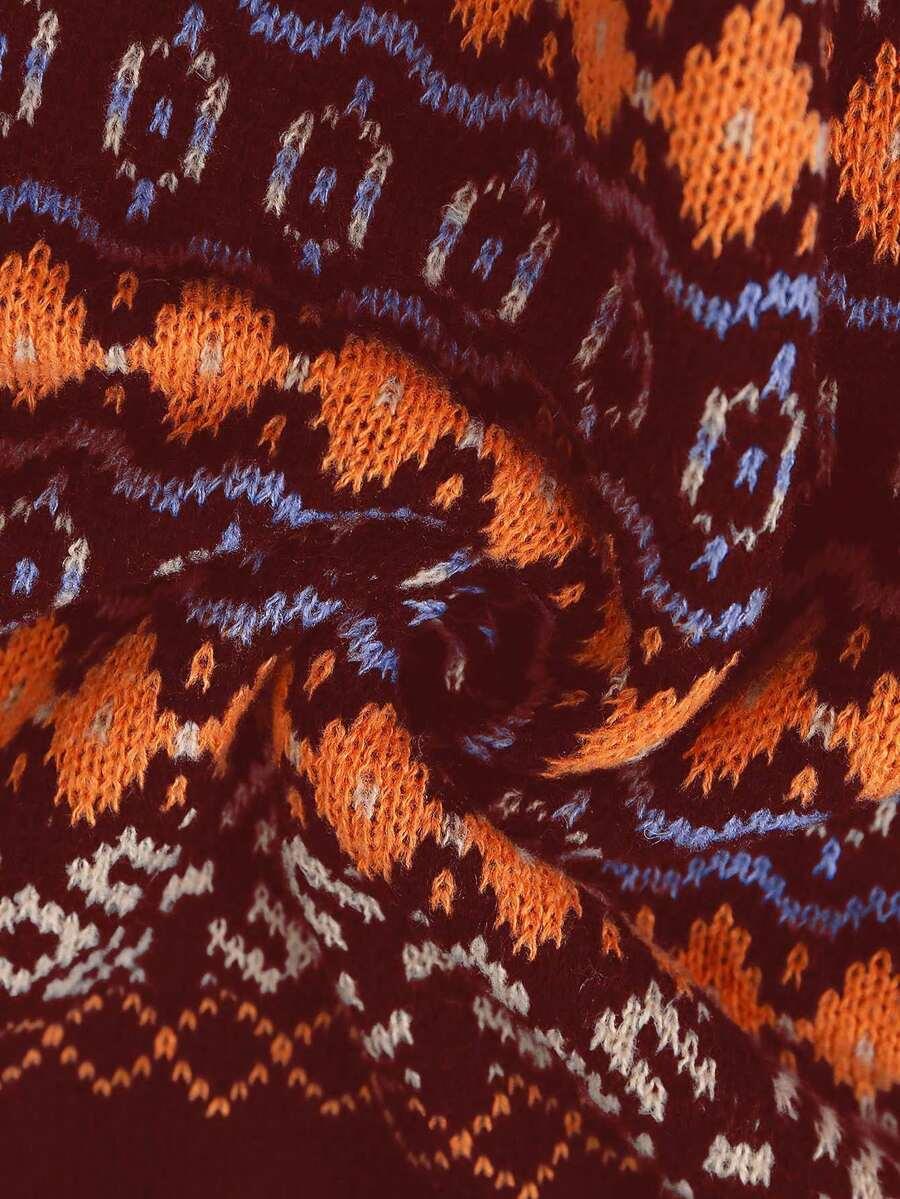 bordowy sweter print 