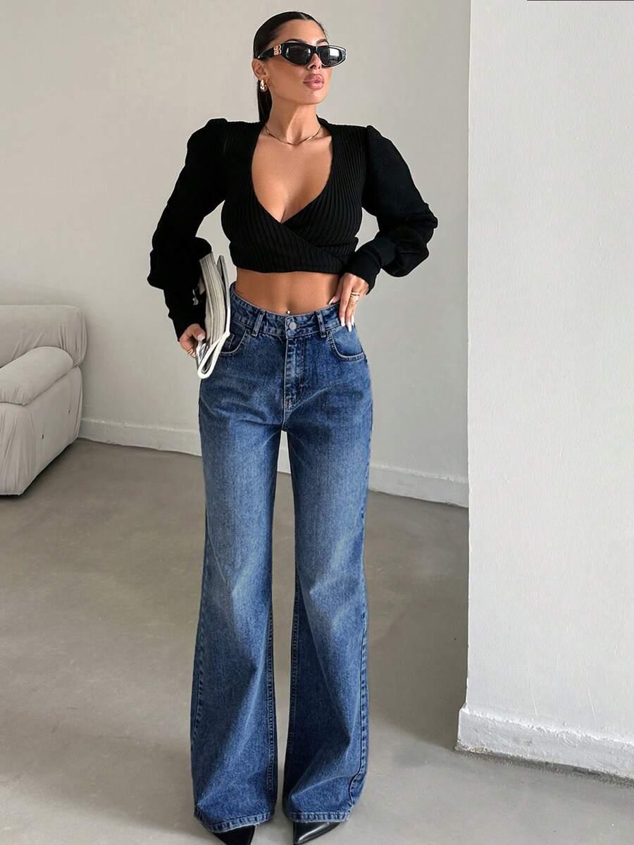 GRANATOWE SPODNIE JEANS 