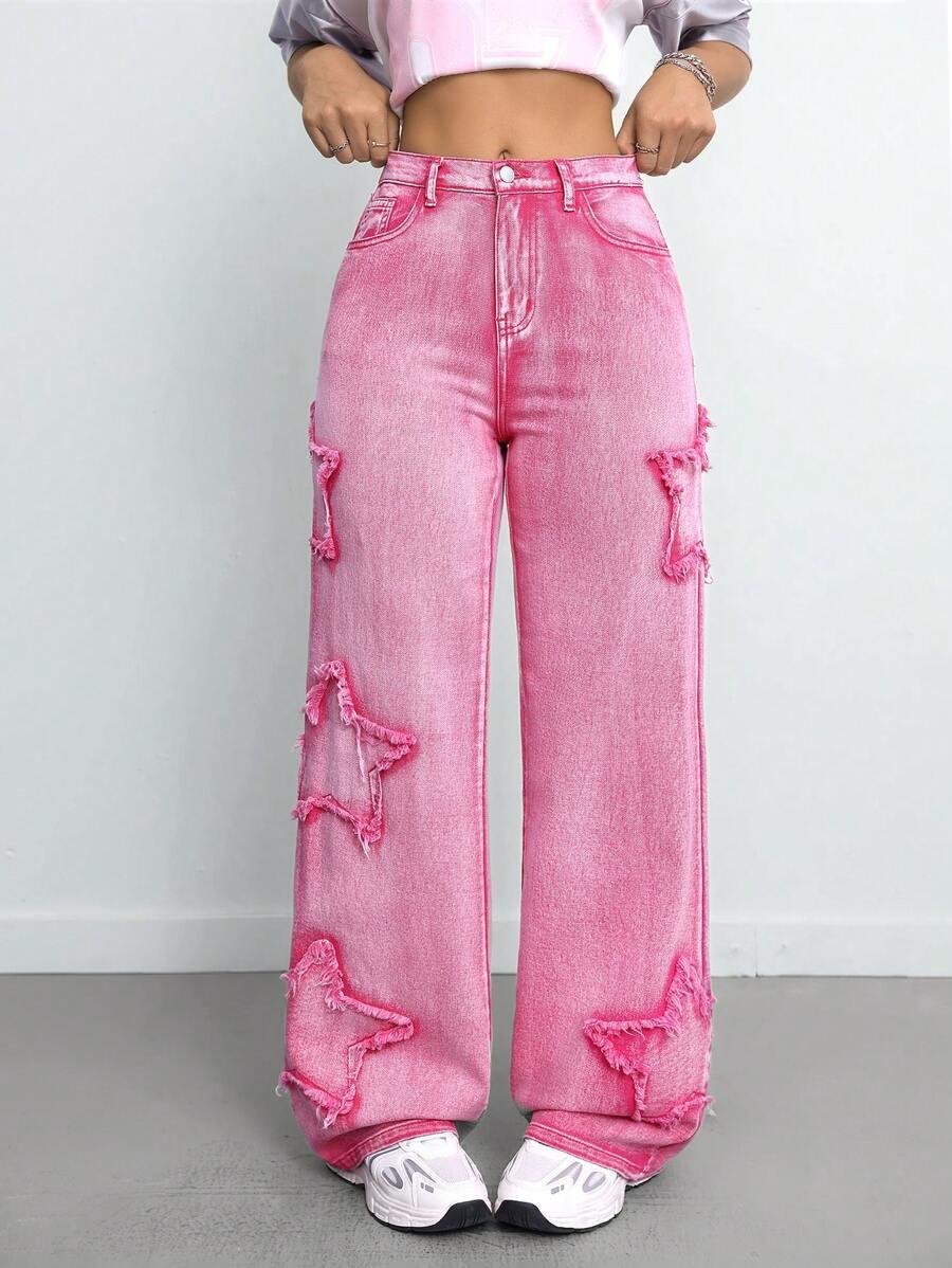 różowe spodnie jeans