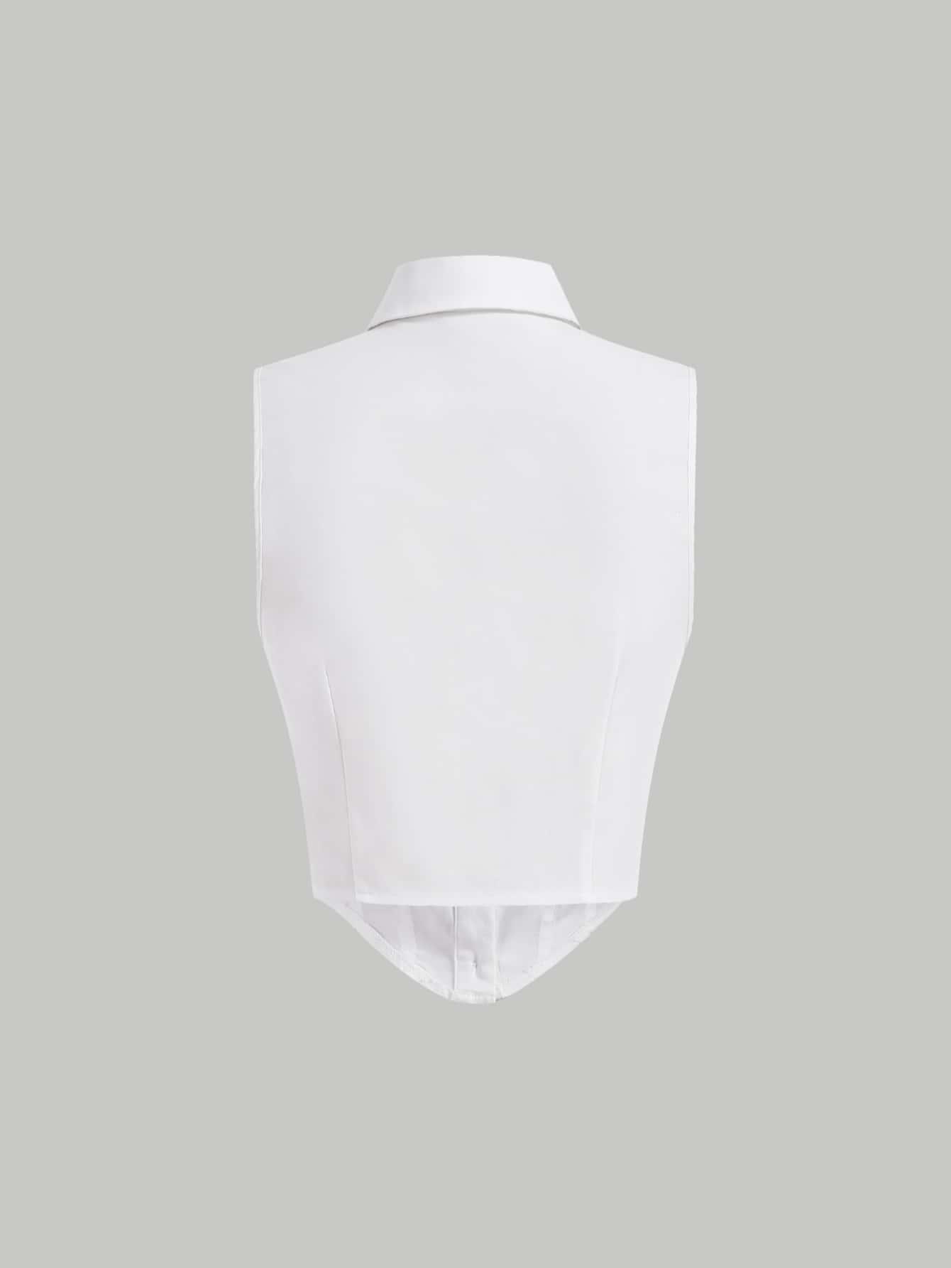 koszulowy biały top gorset krawat komplet