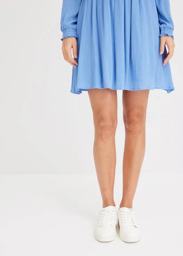 ELEGANCKA SUKIENKA MINI Z OKRĄGŁYM DEKOLTEM I DŁUGIM RĘKAWEM