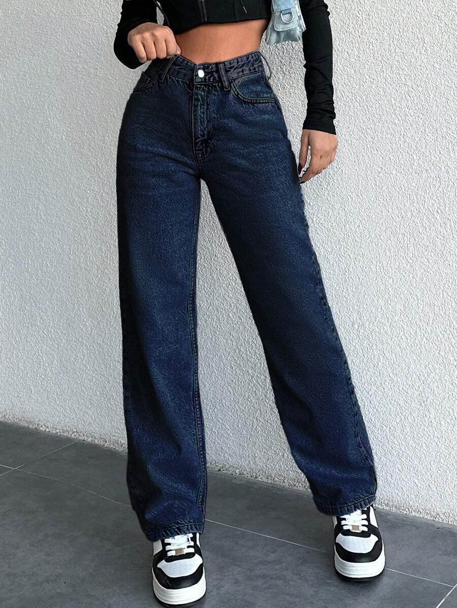 GRANATOWE SPODNIE JEANS 