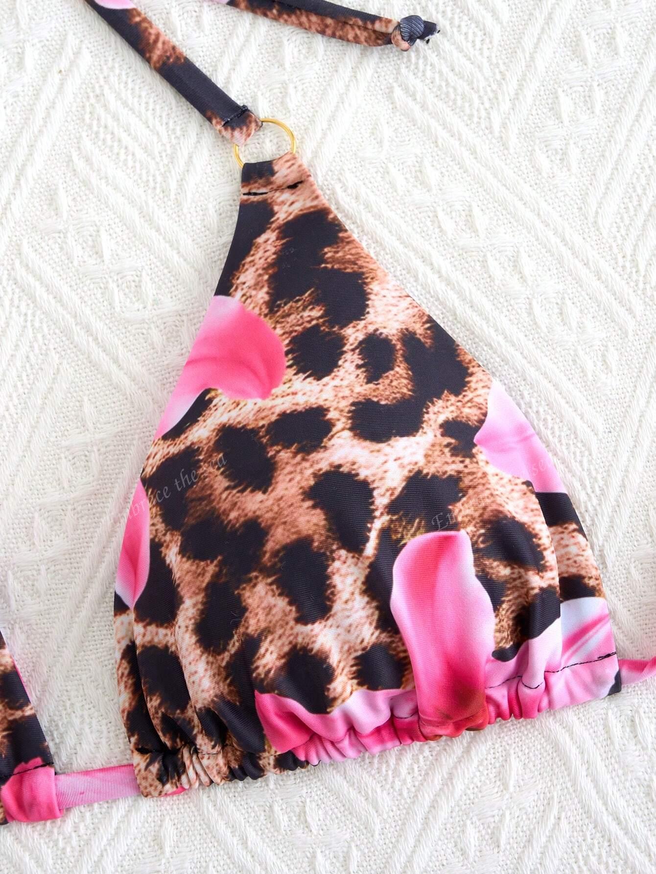 góra od bikini pareo komplet animal print kwiaty 