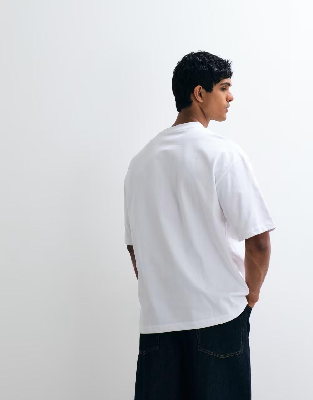 BIAŁY BAWEŁNIANY T-SHIRT okrągły dekolt
