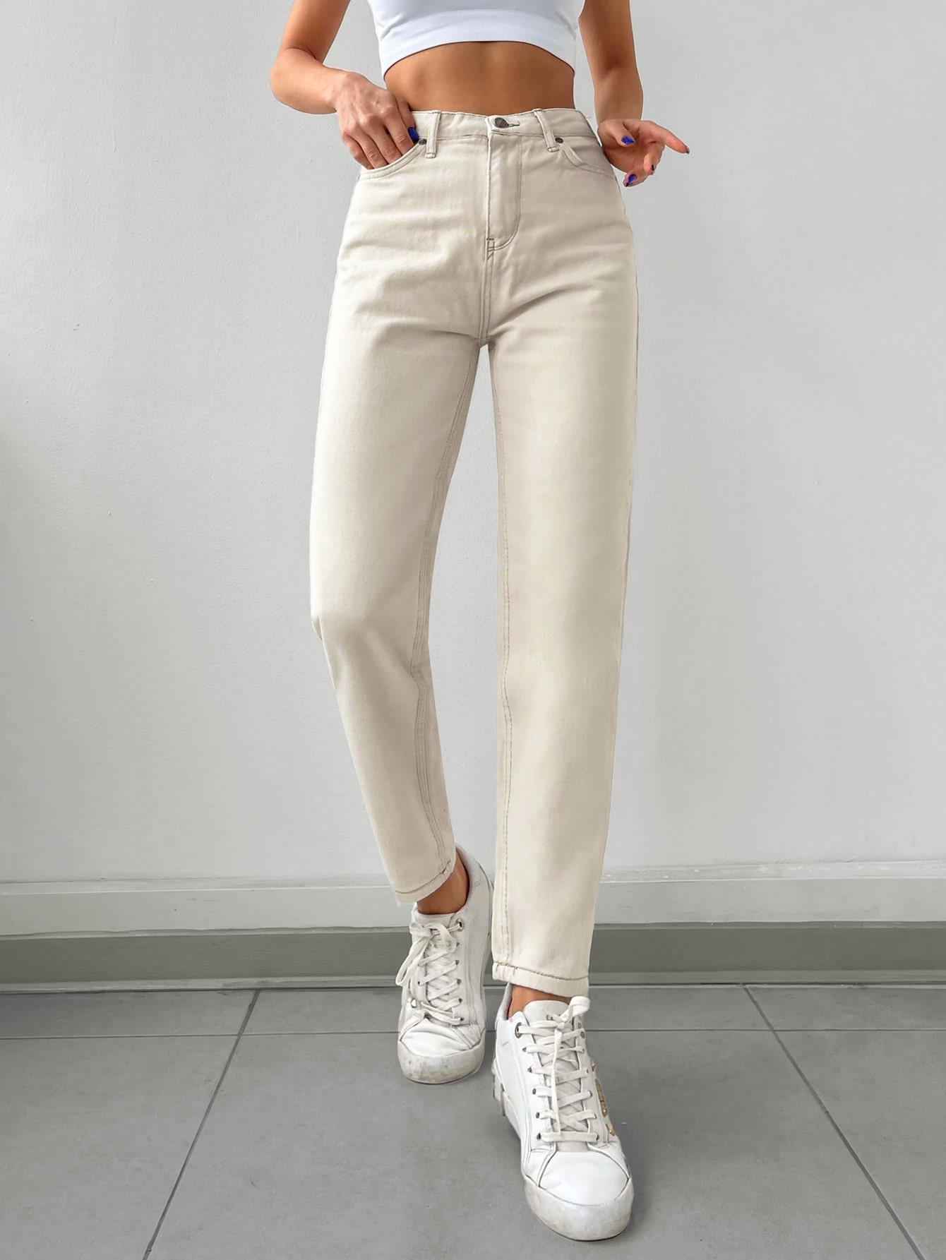 KREMOWE SPODNIE JEANS