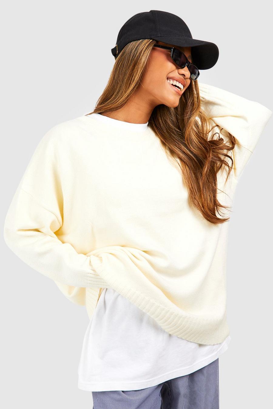 kremowy sweter oversize basic prążki