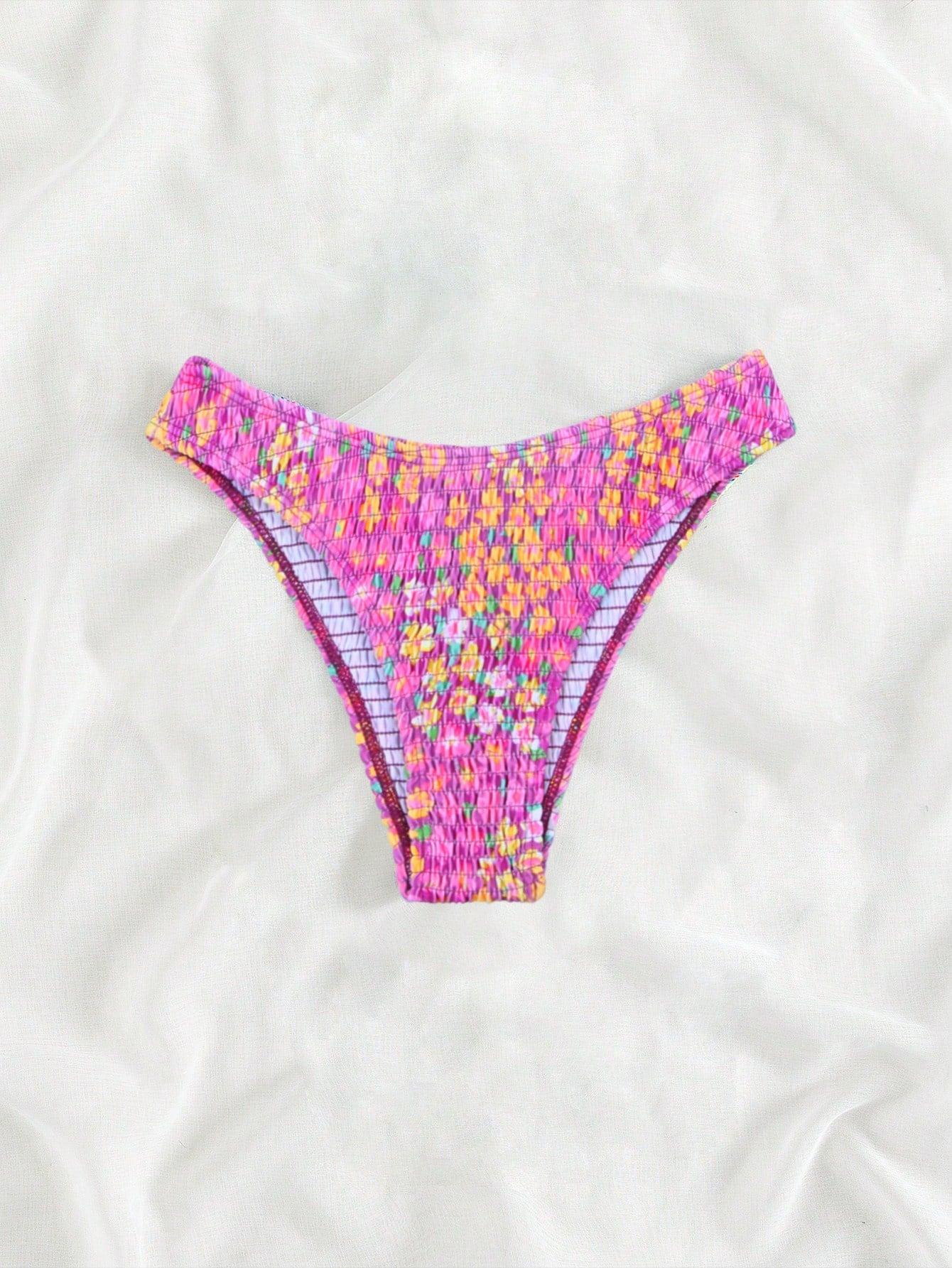 DÓŁ OD BIKINI MARSZCZENIE KWIATY PRINT