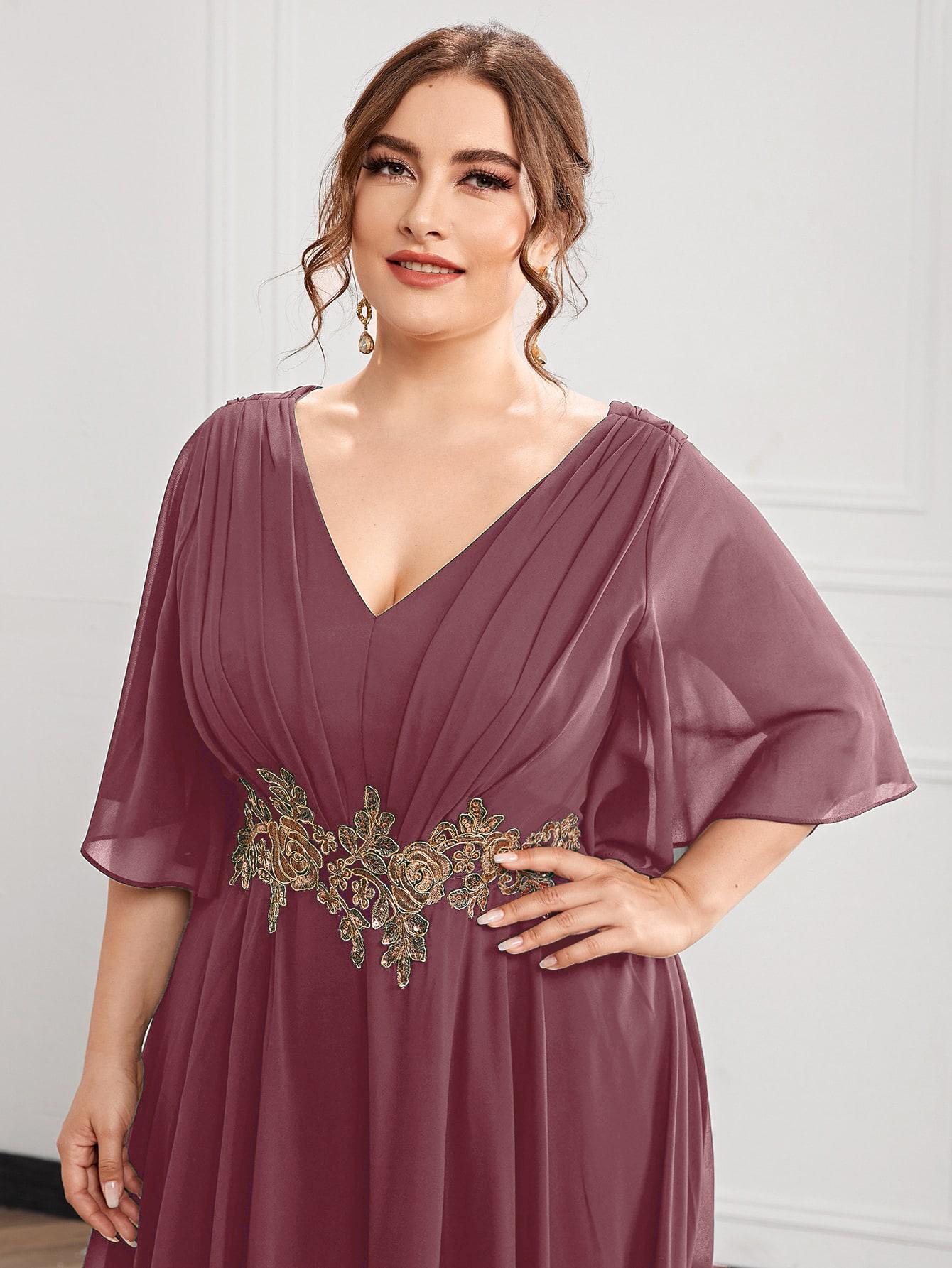 SUKIENKA WIECZOROWA PLUS SIZE MAXI DEKOLT V KRÓTKI RĘKAW
