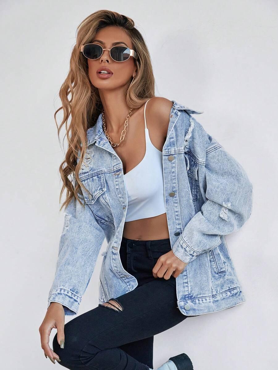 NIEBIESKA KURTKA JEANS PRZETARCIA