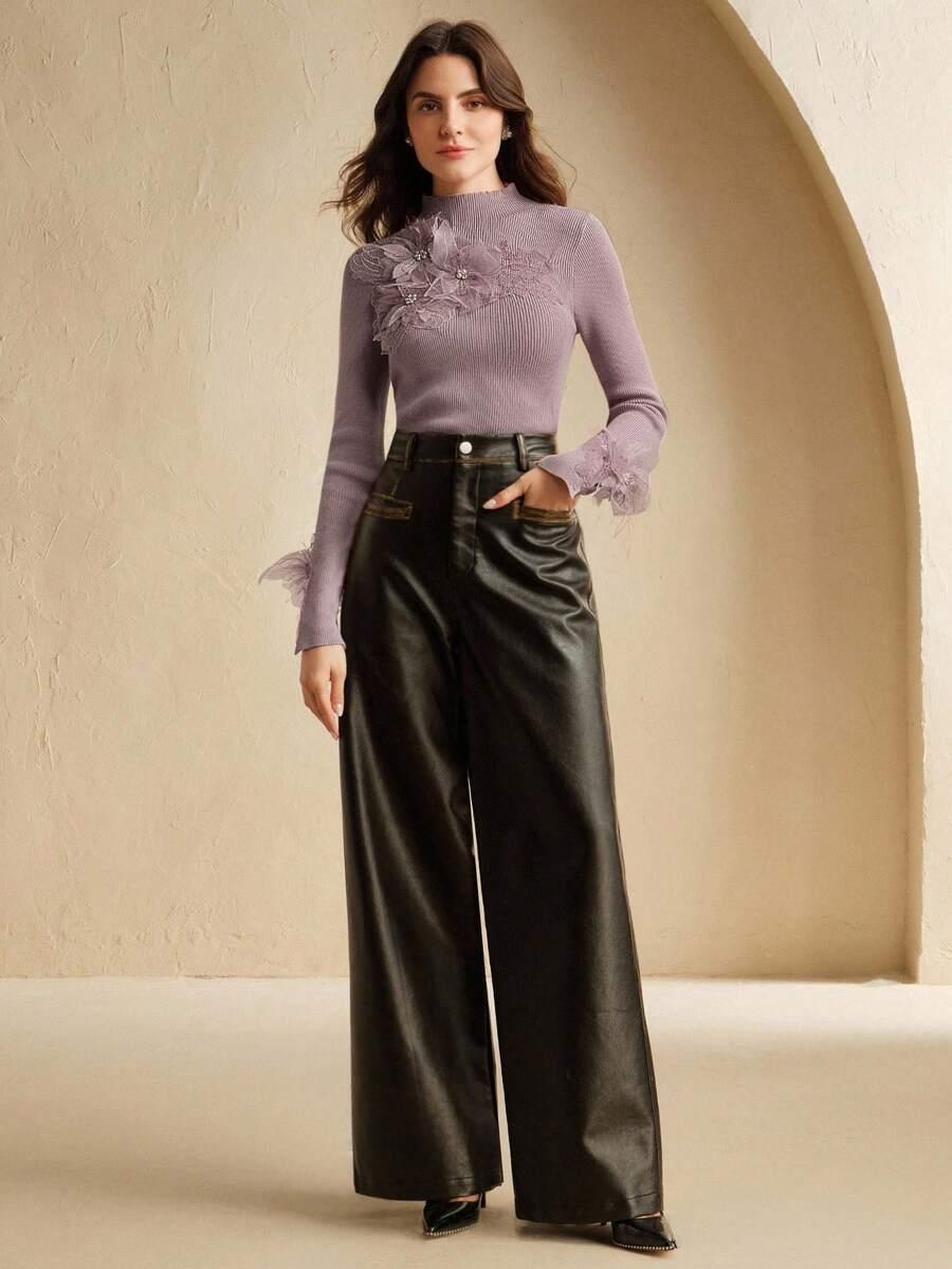 fioletowy sweter zdobienie 