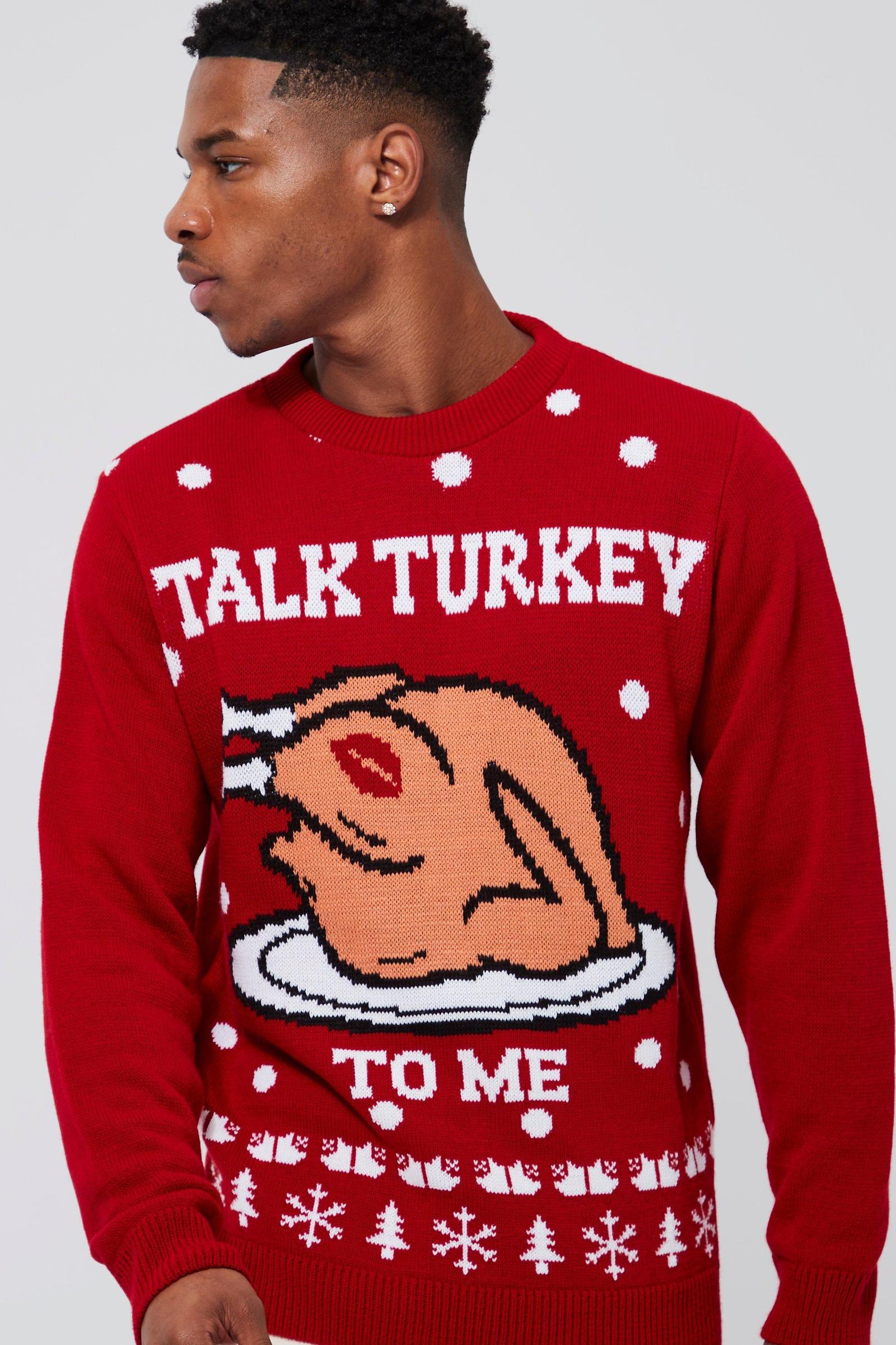 czerwony dzianinowy sweter wzór