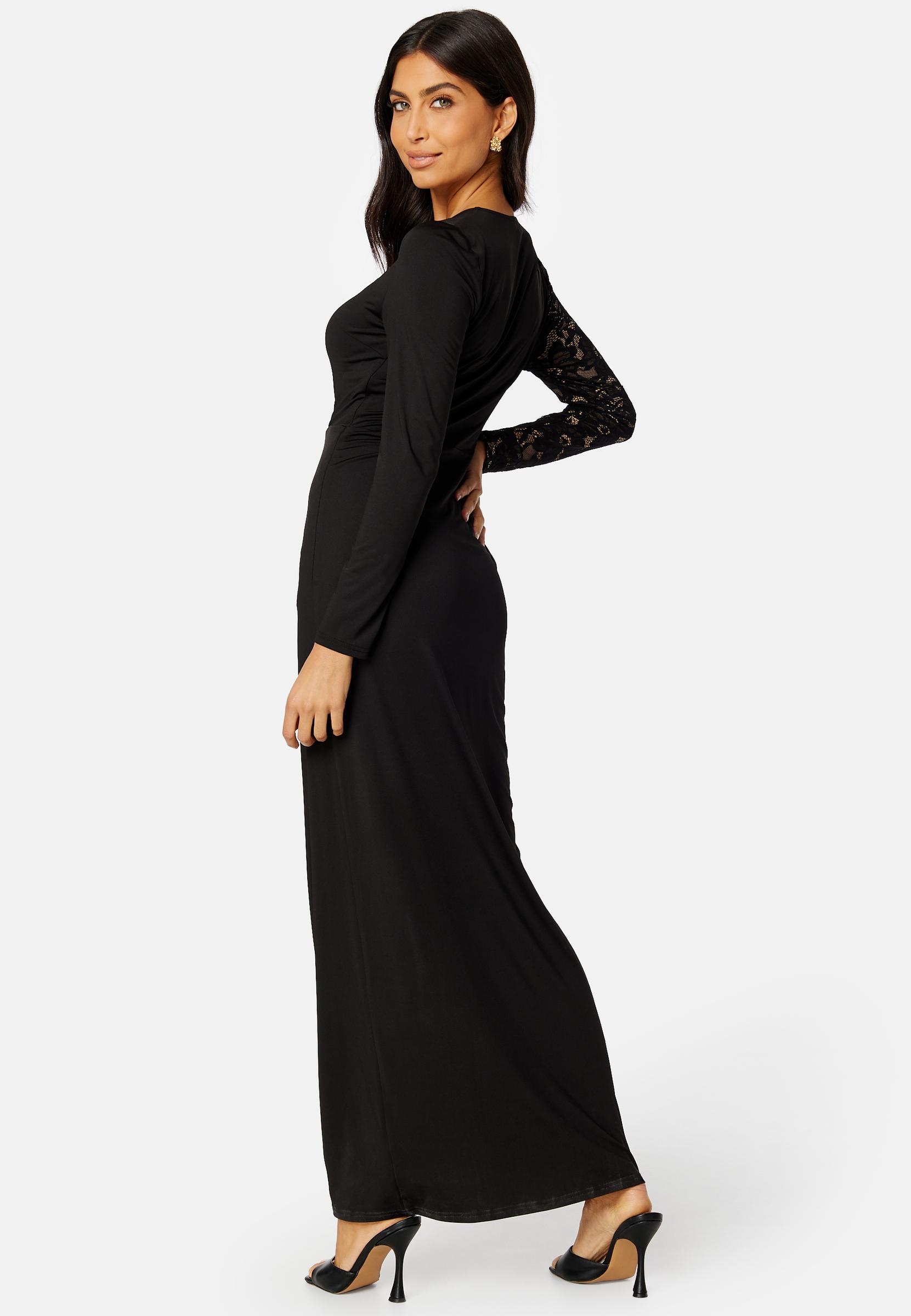 czarna dopasowana sukienka koronka kontrast