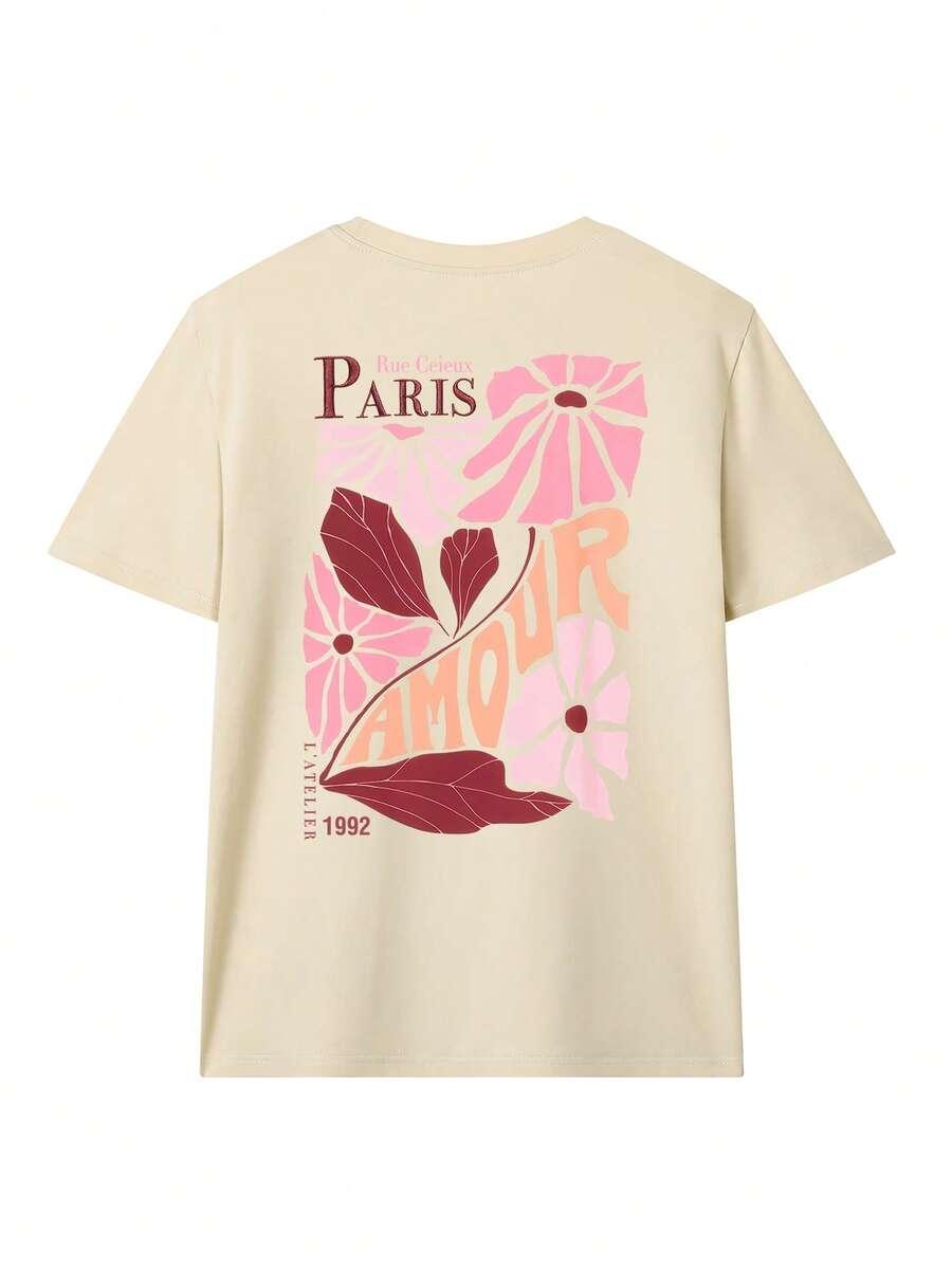 beżowy t-shirt nadruk