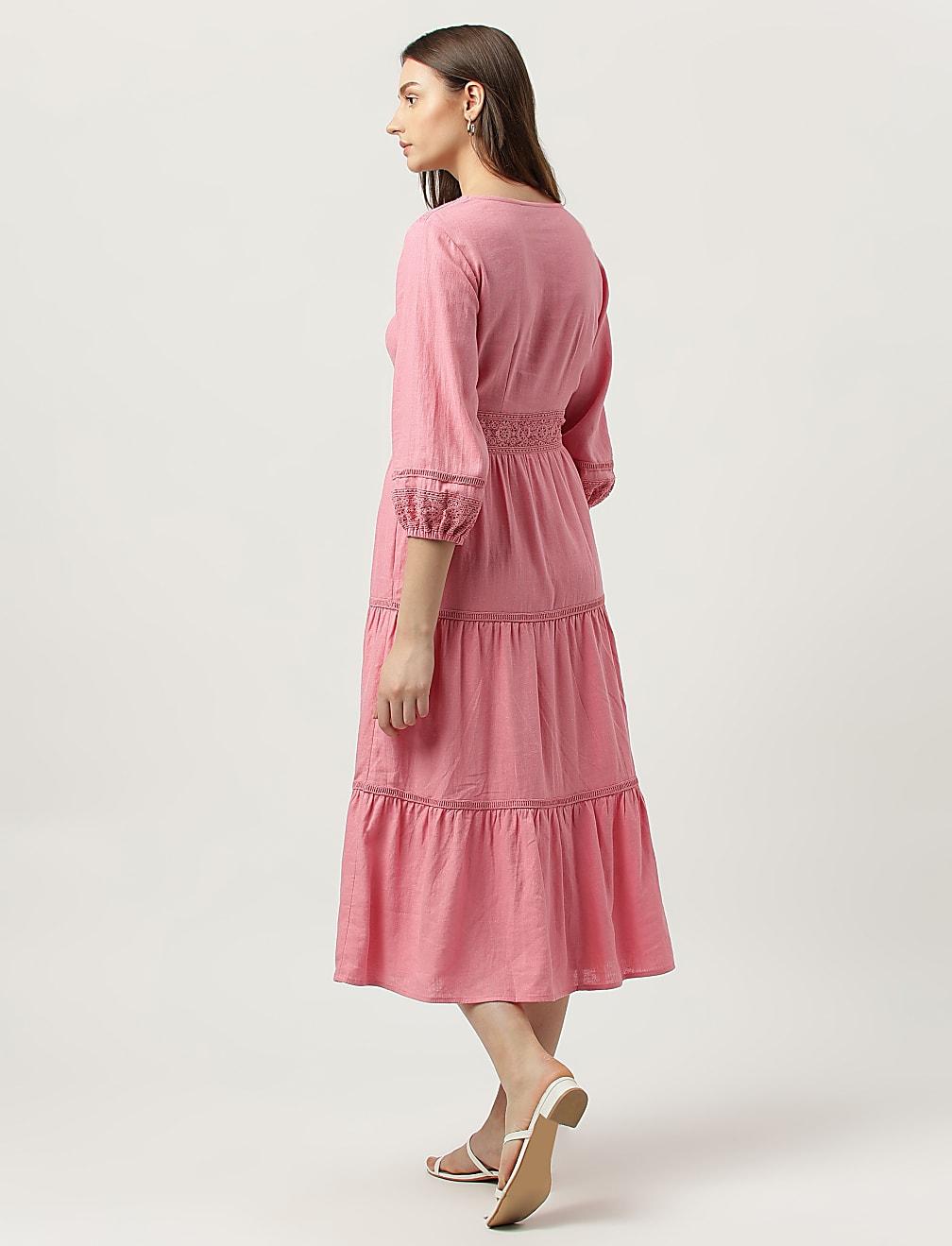 różowa midi sukienka T52-4105K-PG