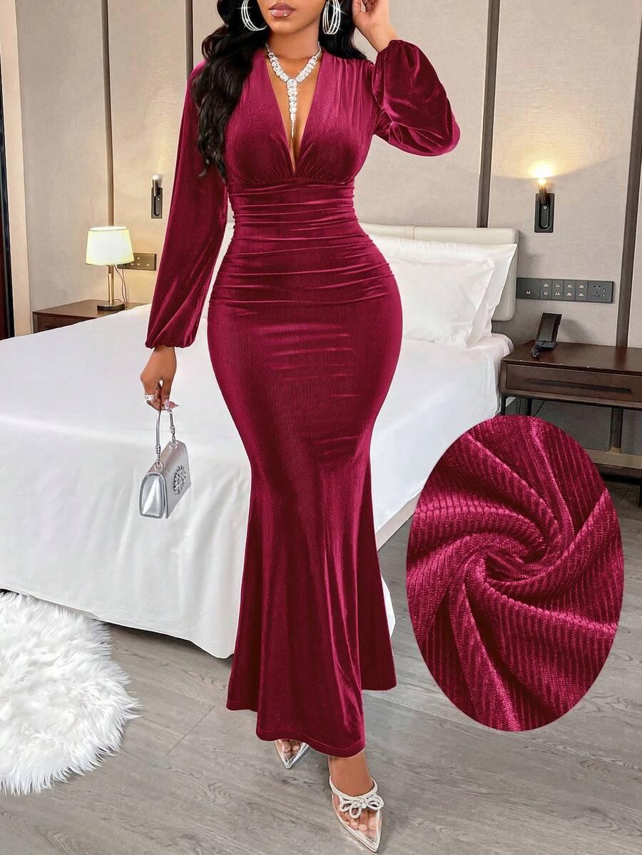czerwona maxi sukienka v-neck