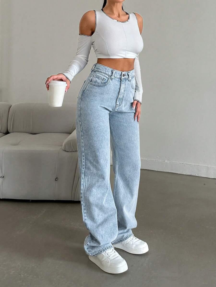 NIEBIESKIE SPODNIE JEANS WYSOKI STAN