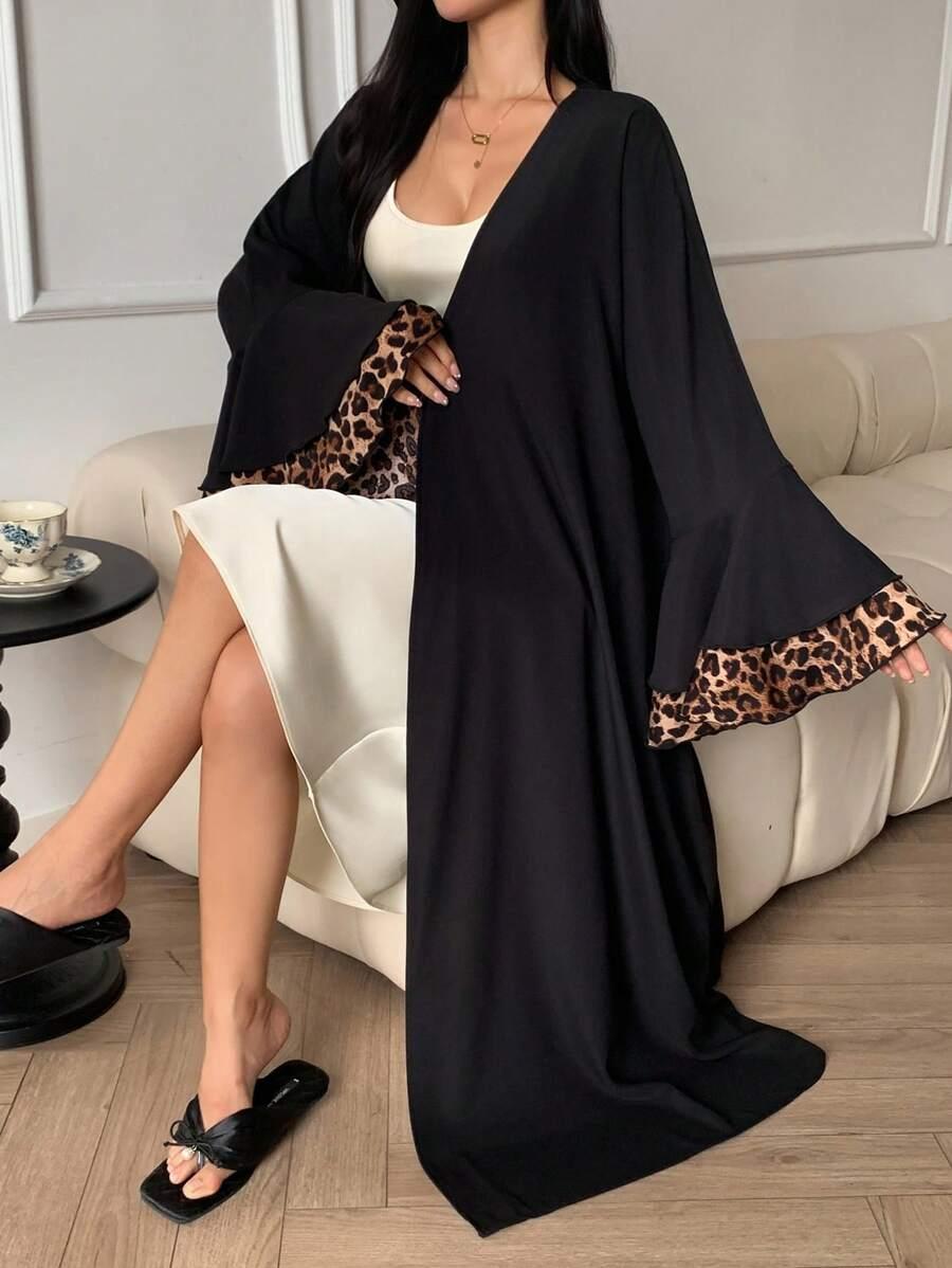 czarny szlafrok animal print
