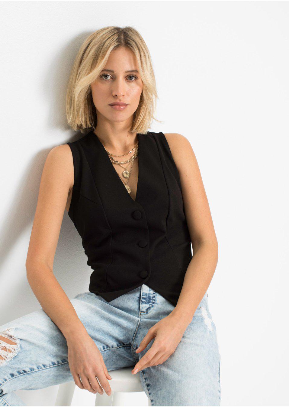 CZARNY TOP V-NECK GUZIKI 