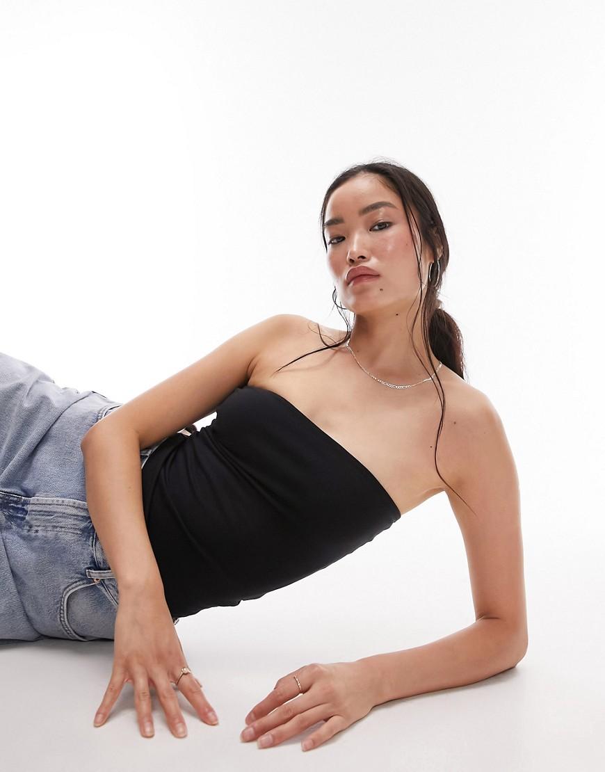 CZARNY BANDAŻOWY CROP TOP ODKRYTE RAMOONA
