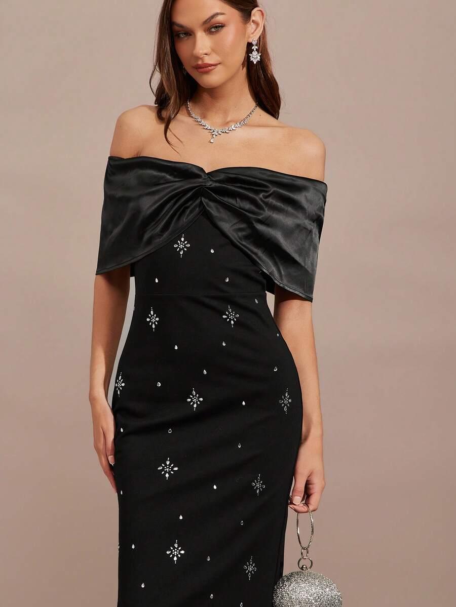 CZARNA SUKIENKA ODKRYTE RAMIONA 
