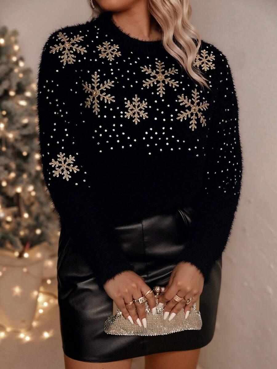 granatowy sweter zdobienie