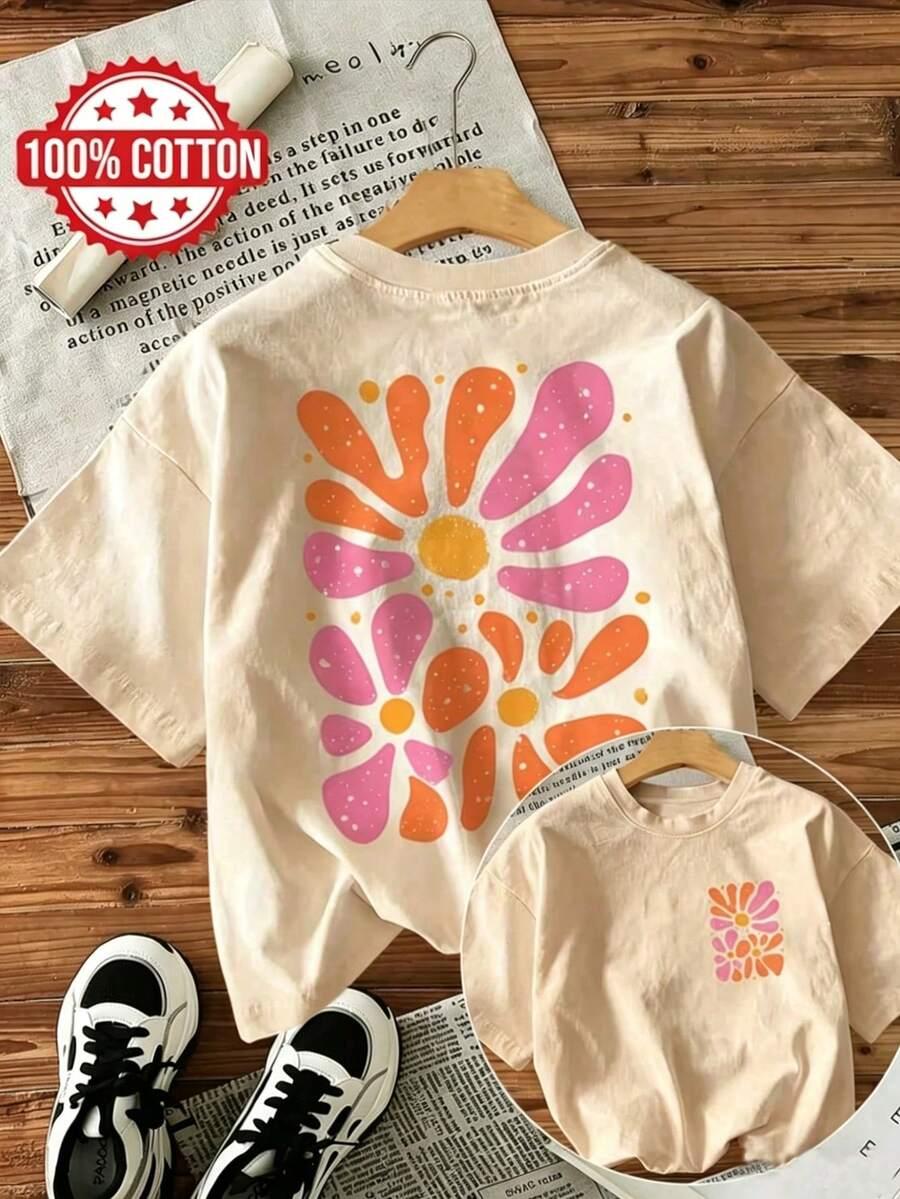 beżowy T-shirt okrągły dekolt