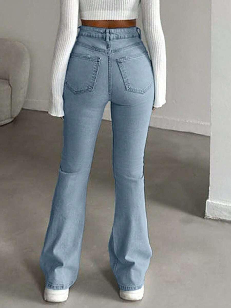 spodnie dzwony jeans przetarcia