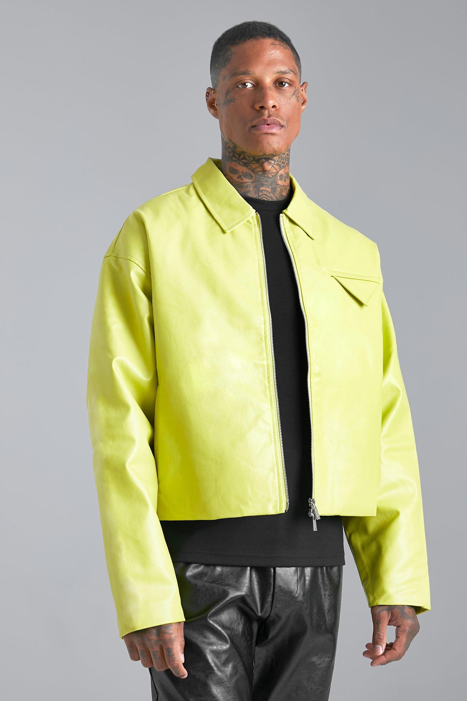 limonkowa kurtka imitacja skóry jacket zip 