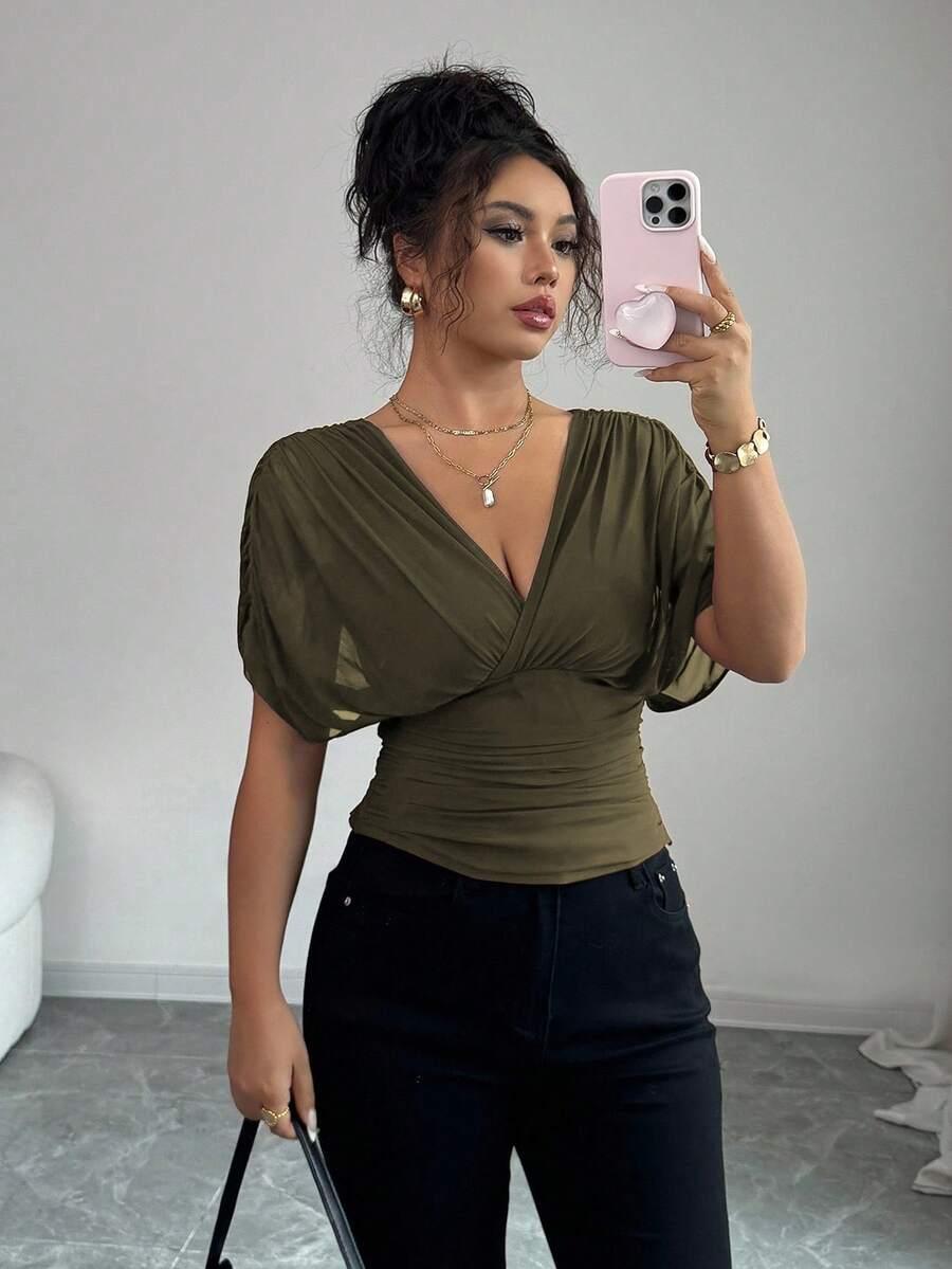 ZIELONA BLUZKA V-NECK