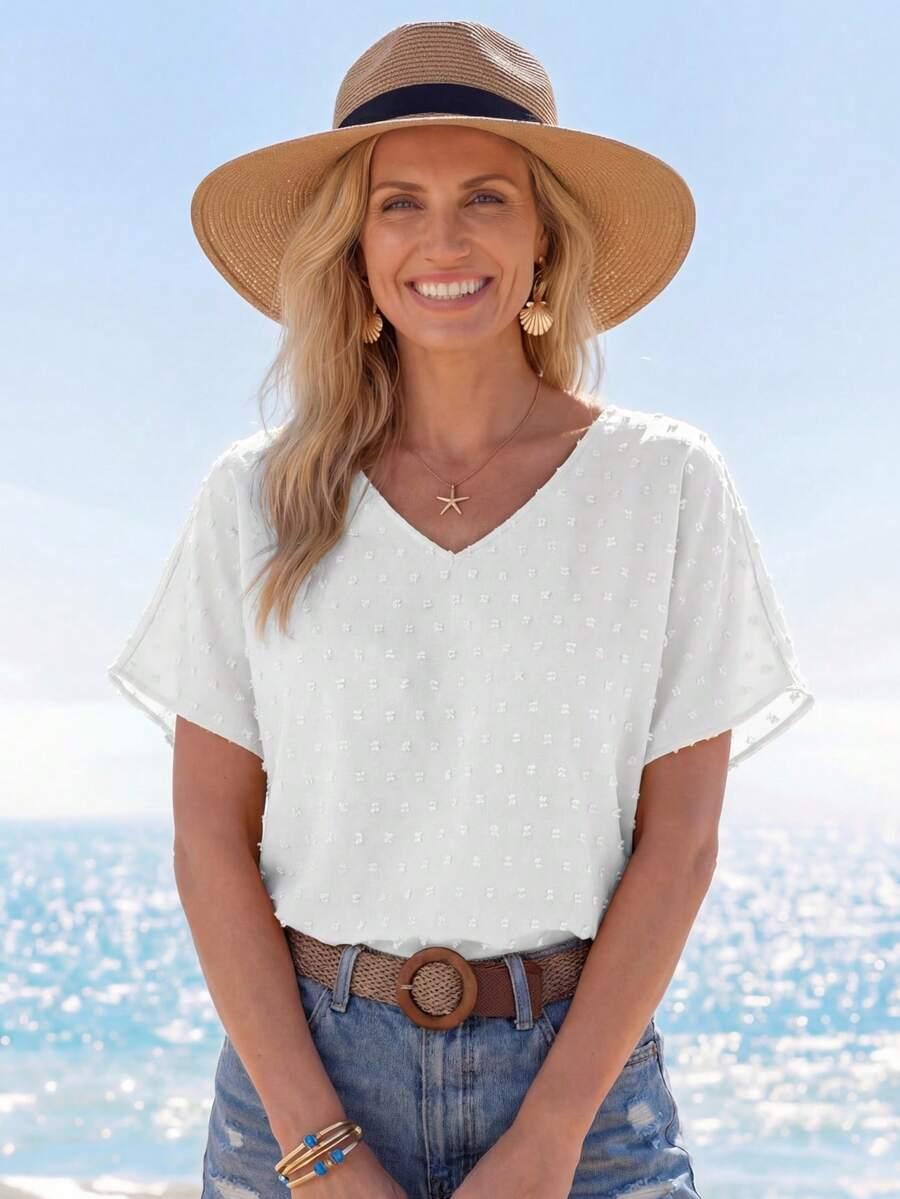 biała bluzka v-neck tekstura