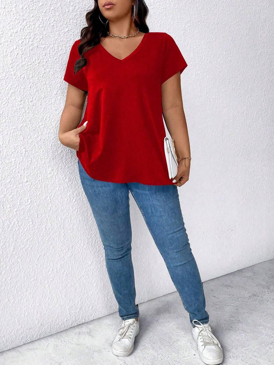 CZERWONY T-SHIRT CASUAL