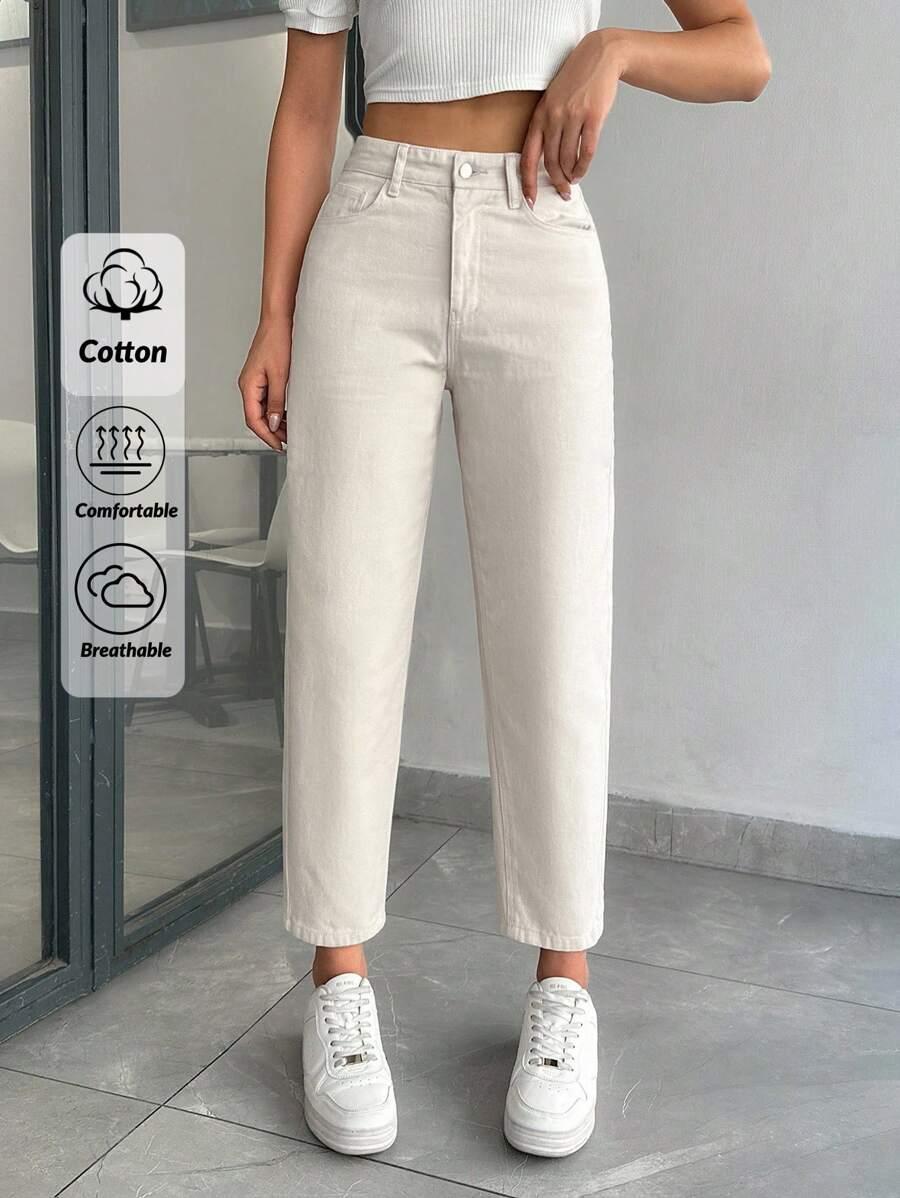 BEŻOWE SPODNIE JEANS