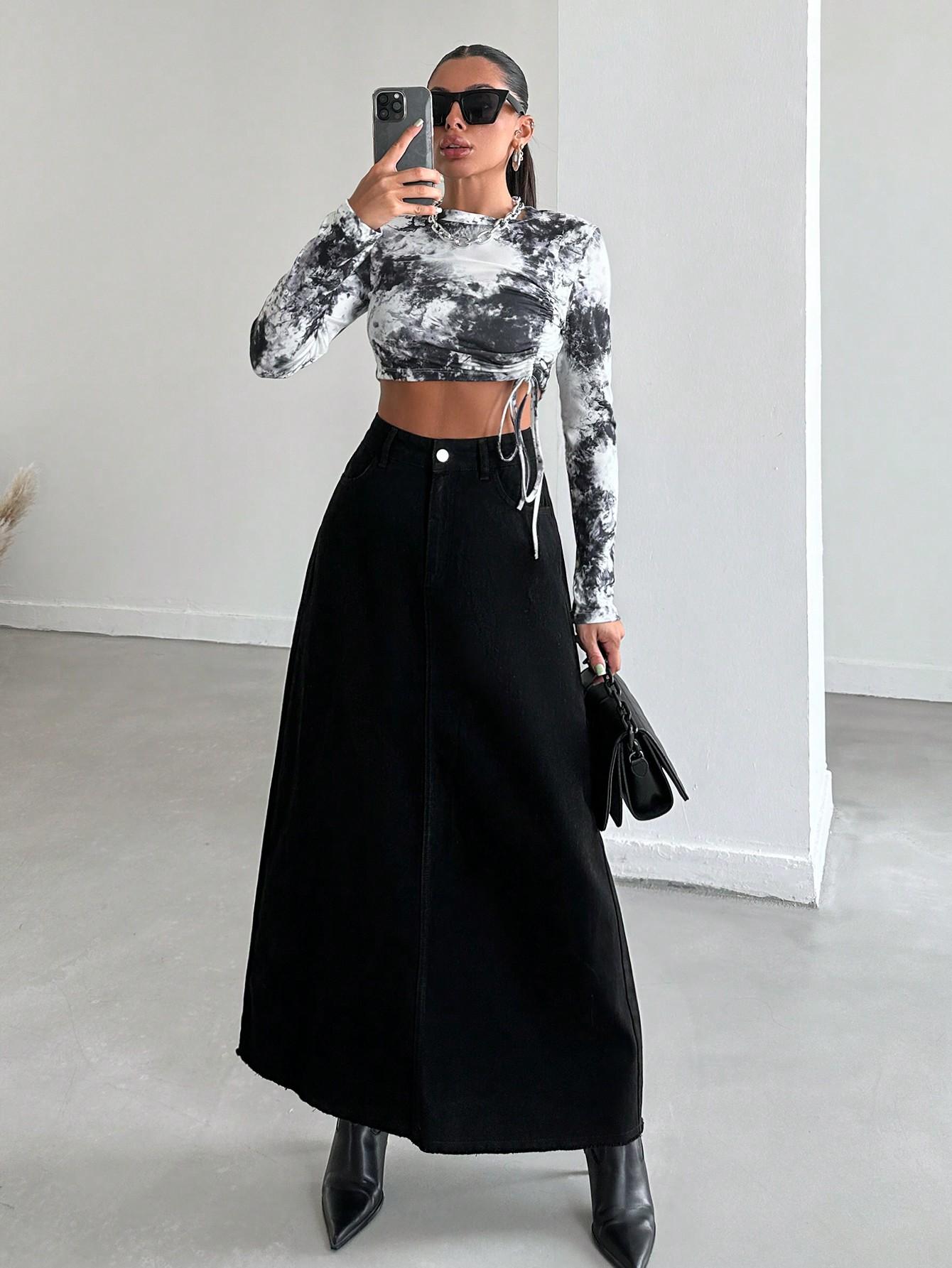 CZARNA MAXI SPÓDNICA JEANS 