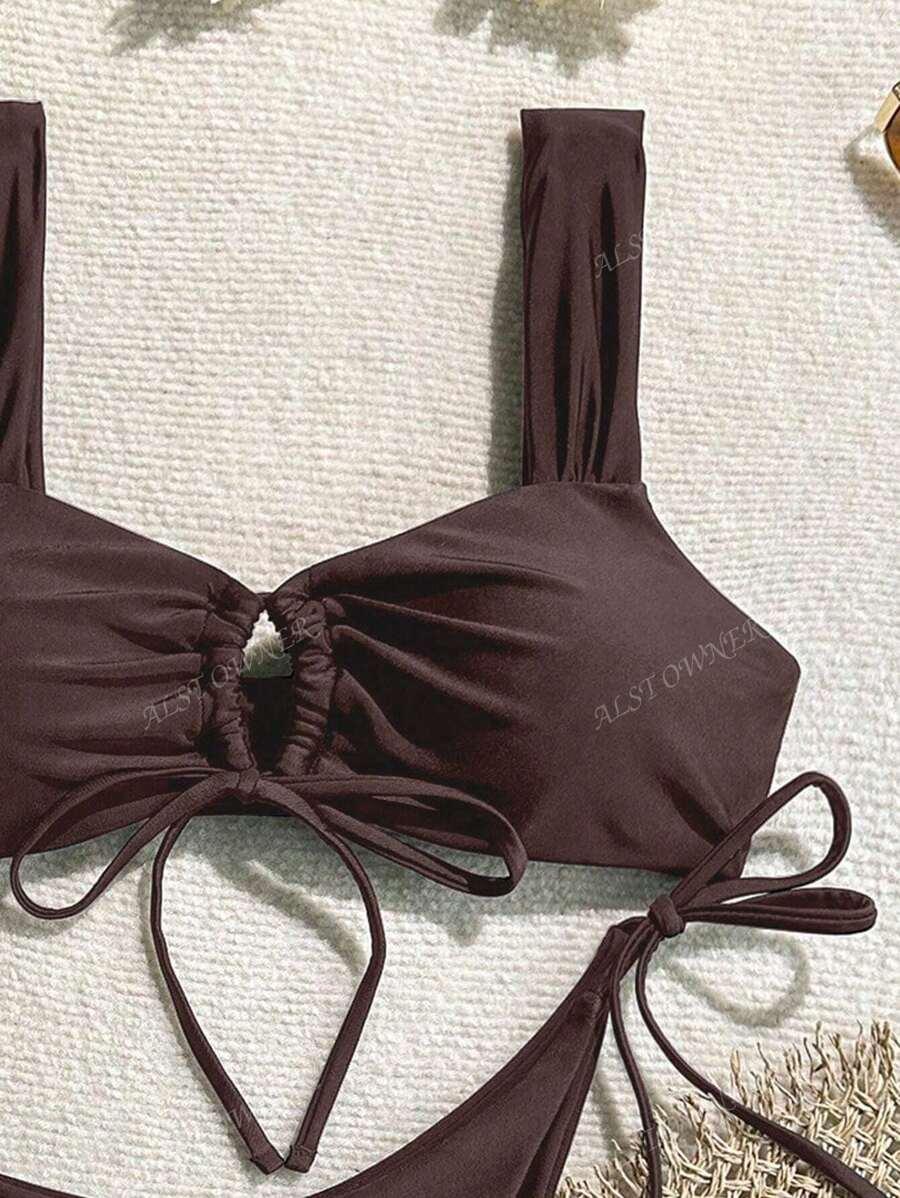 BRĄZOWY DÓŁ OD BIKINI WIĄZANIE 