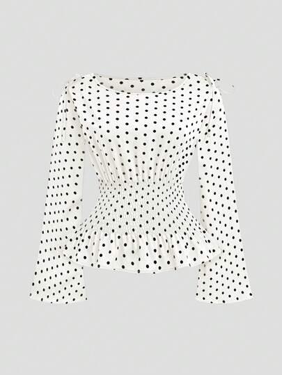 biała bluzka print groszki 