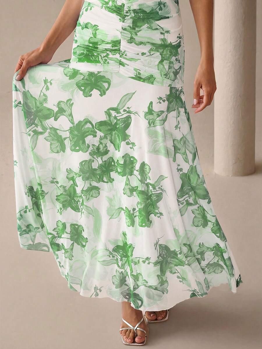 sukienka maxi krótki rękaw print