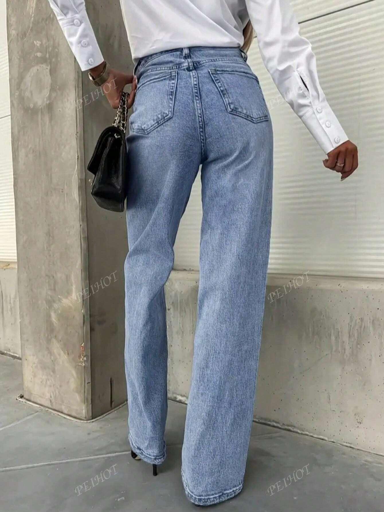 niebieskie spodnie jeans prosta nogawka