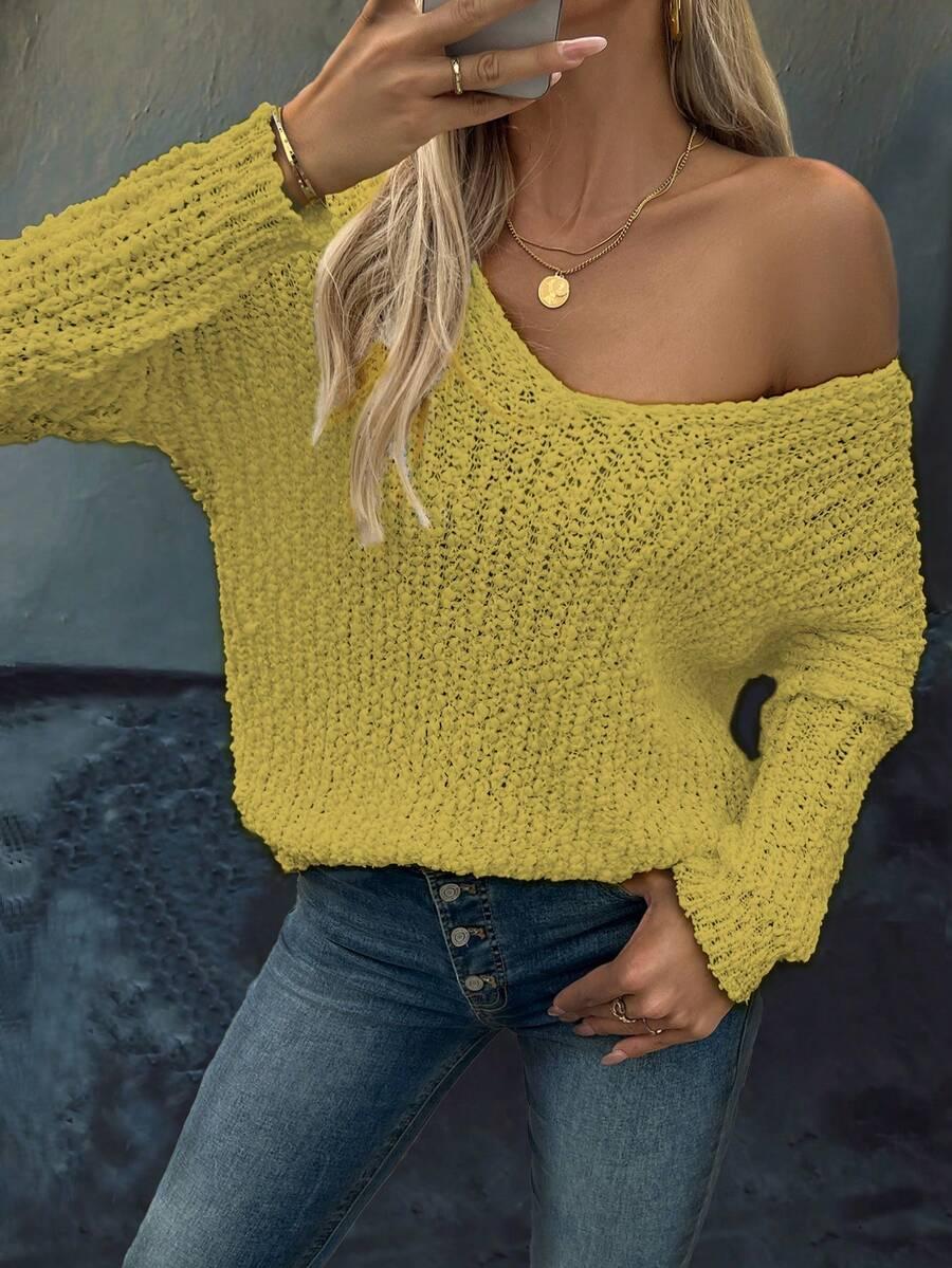 DZIANINOWY SWETER V-NECK