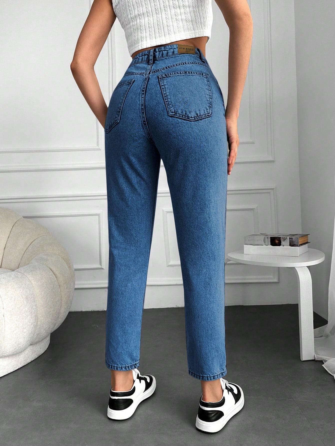 niebieskie spodnie jeans wysoki stan